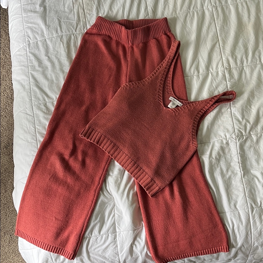 Women's Rust Knit Pants & Top Set